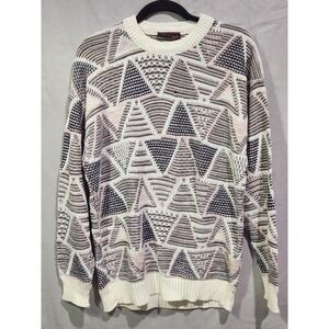 VTG 90s Bachrach Sweater Mens Medium Tan Peach Black Coogie Style‎ Cosby Grandpa